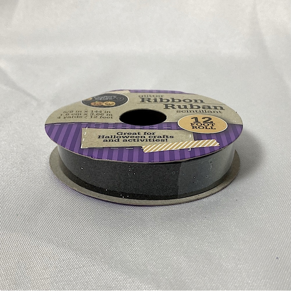 ⭐️ Crafter’s Square Metallic Glittery Black Craft Ribbon 5/8” x 144”